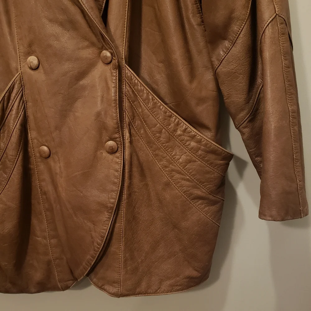 Vintage Adler Womens Large Brown Leather WW2 Jacket Flight Double Breasted Korea